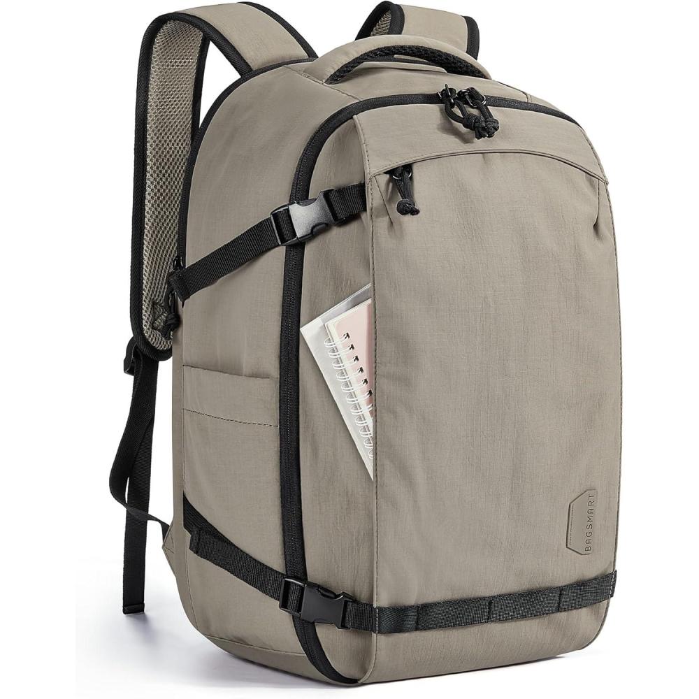 image:imageBAGSMART Travel Backpack Women 156 Inch Carry On Backpack Flight Approved TSA Approved Personal Item Travel Bag Water Resistant Weekender Bag Luggage Daypack BeigeBrown