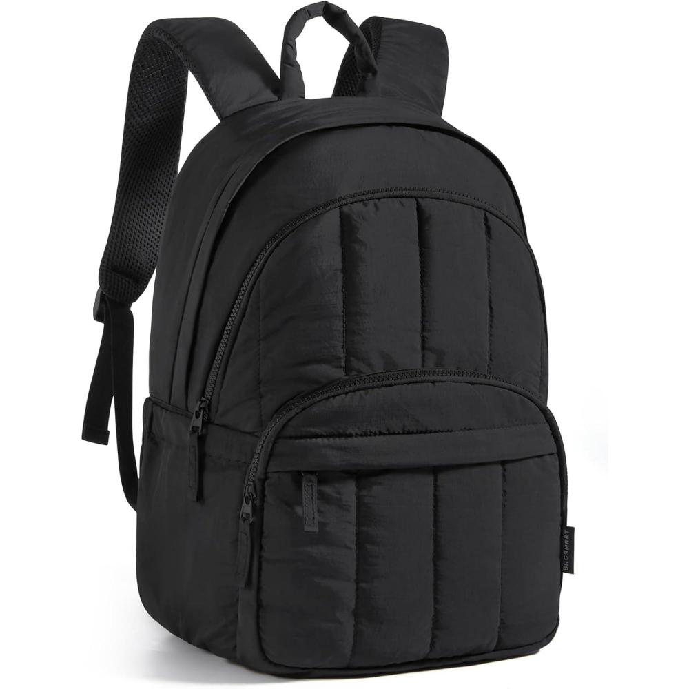 image:imageBAGSMART Travel Laptop Backpack College Backpack for Women Quilted Small Computer Bookbag WaterResistant 156 Inch Laptop Casual Bag Beige01black