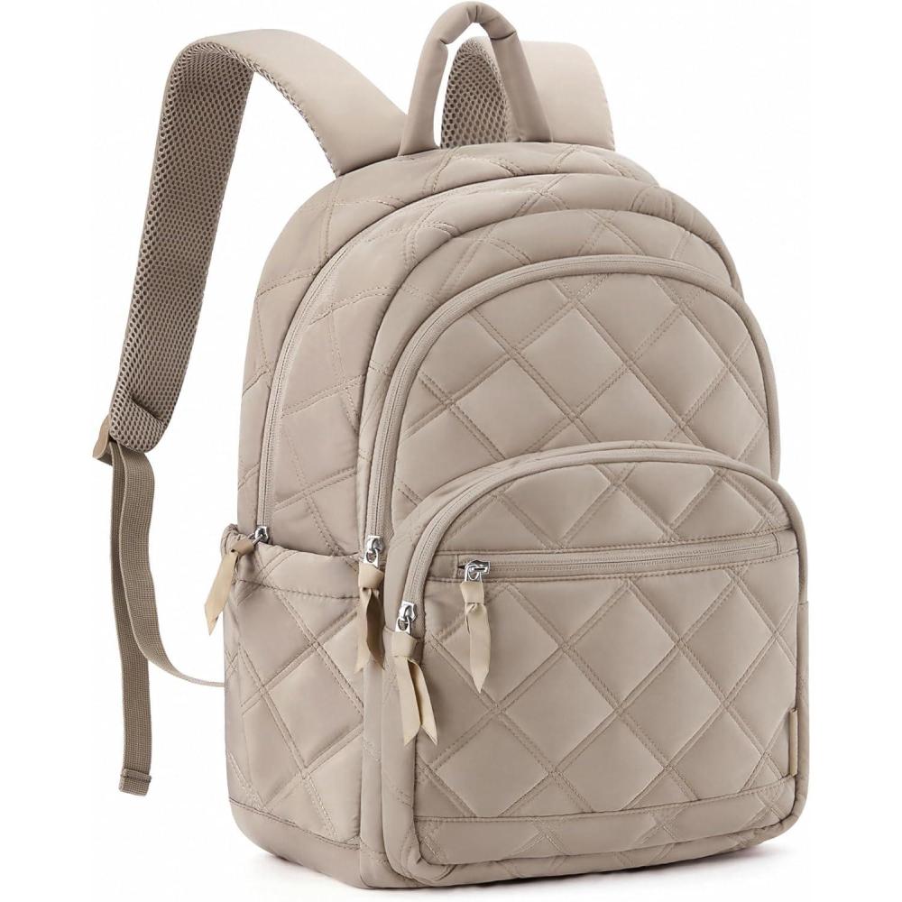 image:imageBAGSMART Travel Laptop Backpack College Backpack for Women Quilted Small Computer Bookbag WaterResistant 156 Inch Laptop Casual Bag Beige04camel