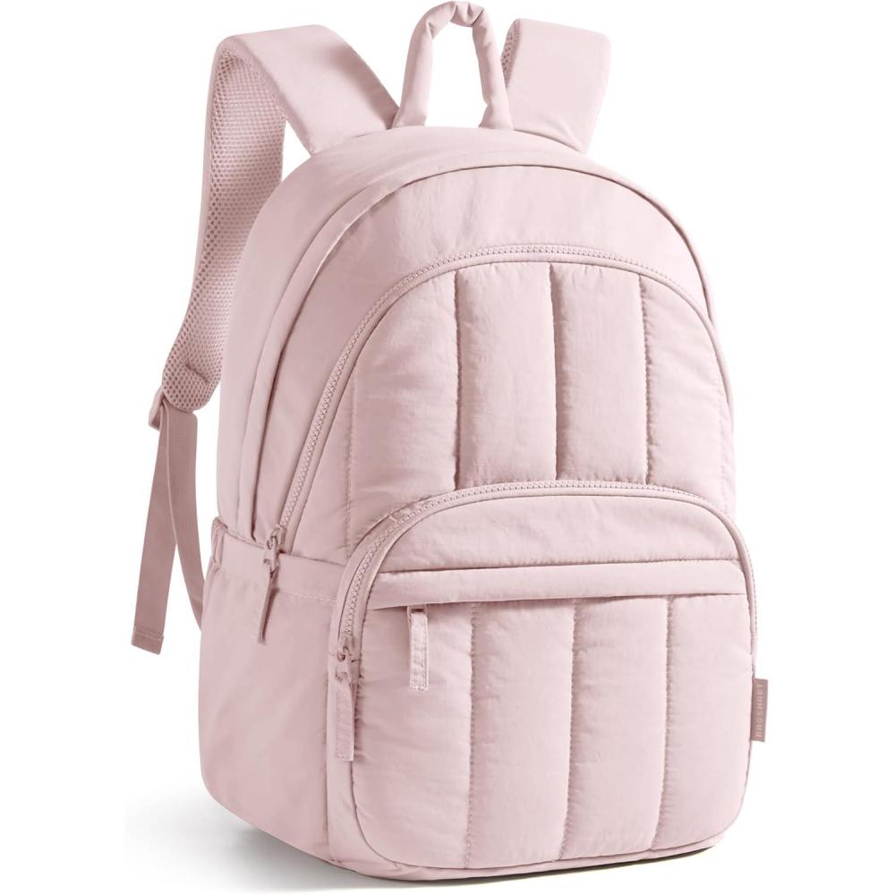 image:imageBAGSMART Travel Laptop Backpack College Backpack for Women Quilted Small Computer Bookbag WaterResistant 156 Inch Laptop Casual Bag Beige05soft Pink