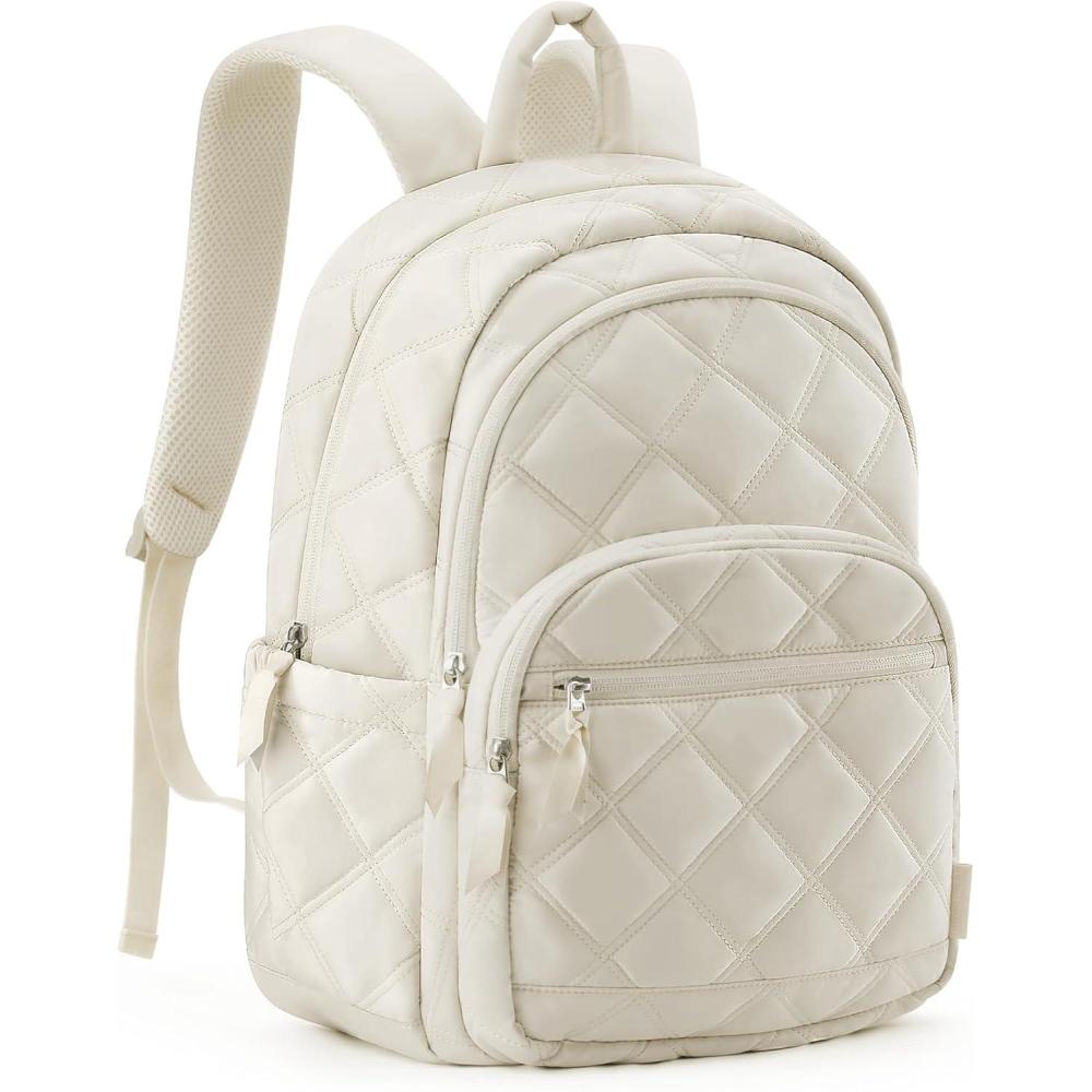 image:imageBAGSMART Travel Laptop Backpack College Backpack for Women Quilted Small Computer Bookbag WaterResistant 156 Inch Laptop Casual Bag Beige08beige