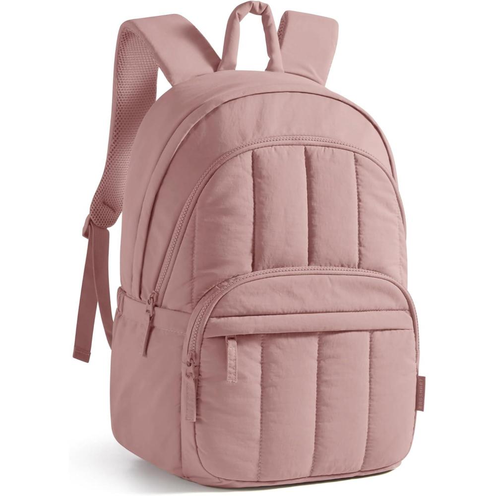 image:imageBAGSMART Travel Laptop Backpack College Backpack for Women Quilted Small Computer Bookbag WaterResistant 156 Inch Laptop Casual Bag Beige11dark Pink