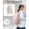 BAGSMART Travel Laptop Backpack, College Backpack for Women, Quilted Small Computer Bookbag, Water-Resistant 15.6 Inch Laptop Casual Bag, Beige(15-cherry Print)