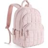 BAGSMART College Laptop Backpack, Travel Backpack for Women, Quilted Casual Daypack, Water-Resistant Bookbag for 15.6 Inch Laptop, Black(15.6 In-pink)