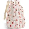 BAGSMART Travel Laptop Backpack, College Backpack for Women, Quilted Small Computer Bookbag, Water-Resistant 15.6 Inch Laptop Casual Bag, Beige(15-cherry Print)