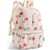 BAGSMART Travel Laptop Backpack, College Backpack for Women, Quilted Small Computer Bookbag, Water-Resistant 15.6 Inch Laptop Casual Bag, Beige(16-strawberry Print)