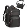BAGSMART Womens Backpack Carry On Flight Approved, Travel Backpack for Women with Waist Bag,Traveling Lightweight Weekender Casual Daypack 17.3″ Laptop Work Back pack Personal Item Bag,Champagne(Black)