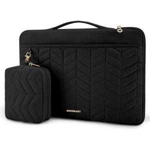BAGSMART 15-15.6 Inch Laptop Case Sleeve for Women, Puffy Shockproof Laptop Bag with Accessories Pouch and Handle, Lightweight Computer Case Compatible with Dell, HP, MacBook Air/Pro, Rich Black(With Accessories-Black)