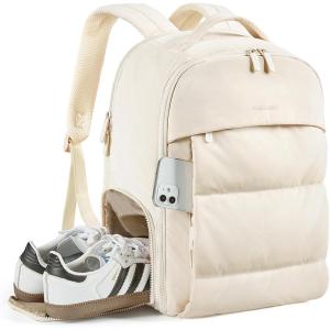 BAGSMART 30L Travel Backpack for Women, Carry on Backpack for Airplanes, Gym Backpack with Shoe Compartment, Lightweight Travel Bag Fits 15.6 Inch, Water-Resistant, Black(Beige)