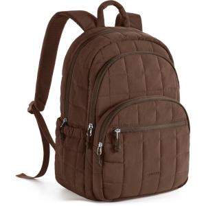 BAGSMART College Laptop Backpack, Travel Backpack for Women, Quilted Casual Daypack, Water-Resistant Bookbag for 15.6 Inch Laptop, Black(15.6 In-chocolate)