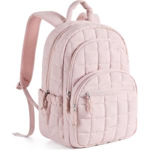 BAGSMART College Laptop Backpack, Travel Backpack for Women, Quilted Casual Daypack, Water-Resistant Bookbag for 15.6 Inch Laptop, Black(15.6 In-pink)