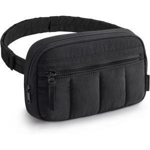 BAGSMART Fanny Packs for Women Cross Body, Quilted Puffy Belt Bag with Pockets, Fashion Waist Packs for Traveling Hiking Camel(Black)