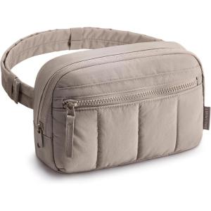 BAGSMART Fanny Packs for Women Cross Body, Quilted Puffy Belt Bag with Pockets, Fashion Waist Packs for Traveling Hiking Camel(Camel)