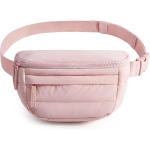 BAGSMART Fanny Packs for Women Two Way Zipper Belt Bag with Adjustable Strap, Puffy Fashion Waist Packs for Traveling Workout, Pink(Baby Pink)