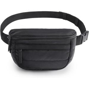 BAGSMART Fanny Packs for Women Two Way Zipper Belt Bag with Adjustable Strap, Puffy Fashion Waist Packs for Traveling Workout, Pink(Black)