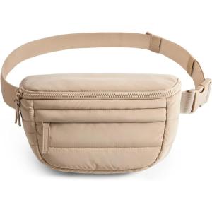 BAGSMART Fanny Packs for Women Two Way Zipper Belt Bag with Adjustable Strap, Puffy Fashion Waist Packs for Traveling Workout, Pink(Brown)