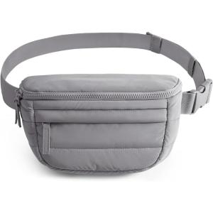 BAGSMART Fanny Packs for Women Two Way Zipper Belt Bag with Adjustable Strap, Puffy Fashion Waist Packs for Traveling Workout, Pink(Dark Grey)