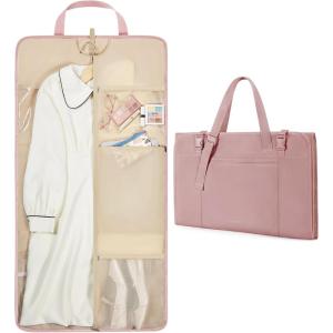 BAGSMART Garment Bags for Travel Foldable Carry on Suit Carrier for Hanging Clothes Stylish Dress Carrier Large Convertible Weekender Garment Bags for Women Men(Sleek Dark Pink)