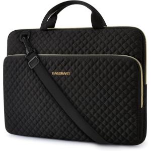 BAGSMART Laptop Sleeve 15.6 Inch, Lightweight Laptop Bag Compatible with MacBook Pro 16 Inch,15.6 Inch HP,Dell,Acer Aspire,Asus Notebook, Protective Case with Shoulder Strap,Pocket,Handle, Gray(Black-Shoulder Strap)
