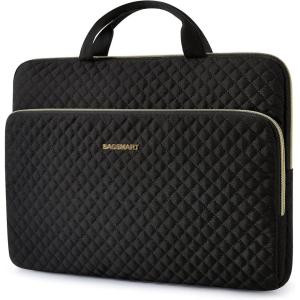 BAGSMART Laptop Sleeve 15.6 Inch, Lightweight Laptop Bag Compatible with MacBook Pro 16 Inch,15.6 Inch HP,Dell,Acer Aspire,Asus Notebook, Protective Case with Shoulder Strap,Pocket,Handle, Gray(Black)