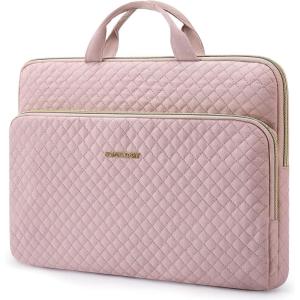 BAGSMART Laptop Sleeve 15.6 Inch, Lightweight Laptop Bag Compatible with MacBook Pro 16 Inch,15.6 Inch HP,Dell,Acer Aspire,Asus Notebook, Protective Case with Shoulder Strap,Pocket,Handle, Gray(Pink)