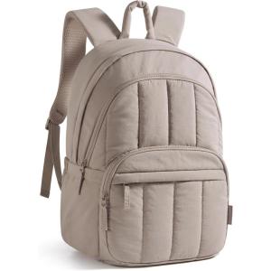BAGSMART Travel Laptop Backpack, College Backpack for Women, Quilted Small Computer Bookbag, Water-Resistant 15.6 Inch Laptop Casual Bag, Beige(03-camel)