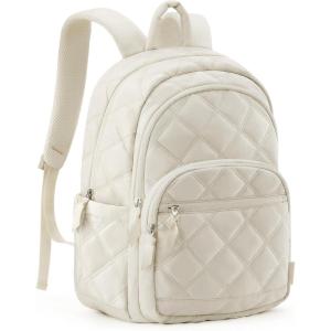 BAGSMART Travel Laptop Backpack, College Backpack for Women, Quilted Small Computer Bookbag, Water-Resistant 15.6 Inch Laptop Casual Bag, Beige(08-beige)