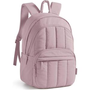 BAGSMART Travel Laptop Backpack, College Backpack for Women, Quilted Small Computer Bookbag, Water-Resistant 15.6 Inch Laptop Casual Bag, Beige(09-rose Purple)