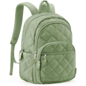BAGSMART Travel Laptop Backpack, College Backpack for Women, Quilted Small Computer Bookbag, Water-Resistant 15.6 Inch Laptop Casual Bag, Beige(14-green)