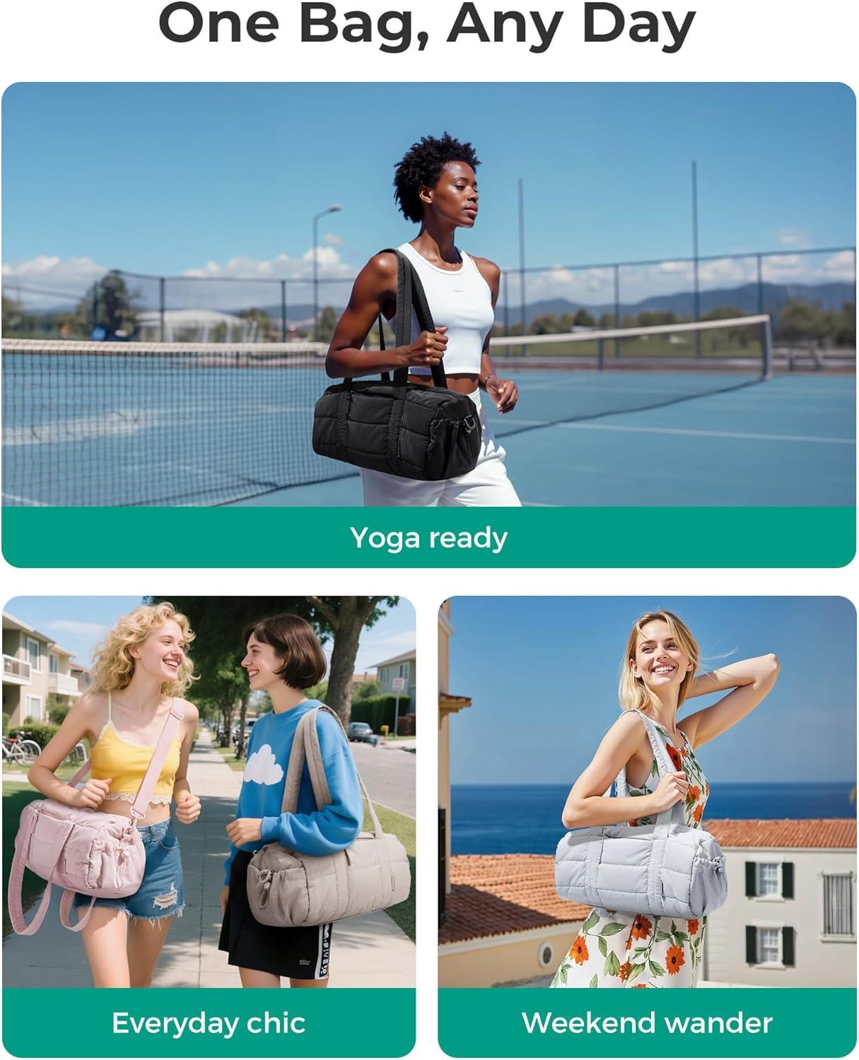 image:imageBAGSMART Reiki Gym Bag for Women Medium Yoga Mat Crossbody Bag with Wet amp Dry Pocket Quilted Gym Shoulder Bag for Weekend Lavender Gray15LBlack