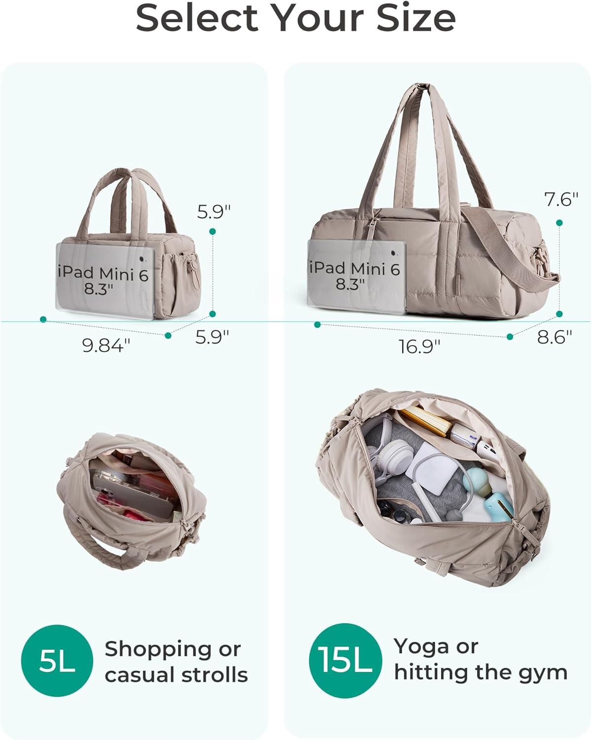 image:imageBAGSMART Reiki Gym Bag for Women Medium Yoga Mat Crossbody Bag with Wet amp Dry Pocket Quilted Gym Shoulder Bag for Weekend Lavender Gray5LJet Black