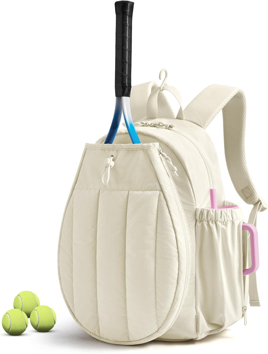 image:imageBAGSMART Tennis Gym Bag for Women Tennis Bag Holds 2 Rackets with Shoe Compartment amp Wet Pocket Sports Duffle Bags fits up to 156 Laptop Women Overnight Weekend BagGBeige