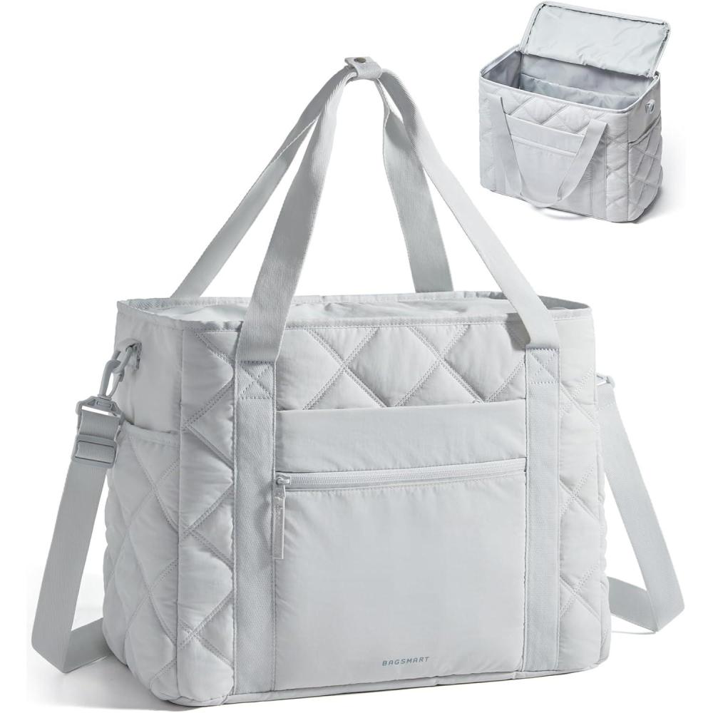 image:imageBAGSMART 38L Travel Duffle Bag Weekender Overnight Hospital Bag for Women Labor Delivery CarryOn Personal Item Large ToteLight Grey