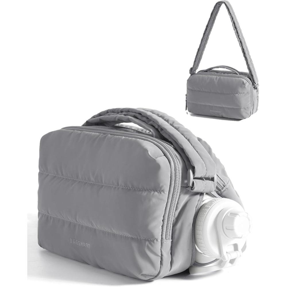 image:imageBAGSMART Puffy Water Bottle Crossbody Bags for Women Small Cross body Purse With Bottle Holder Hobo Handbag for Travel035llavender Gray