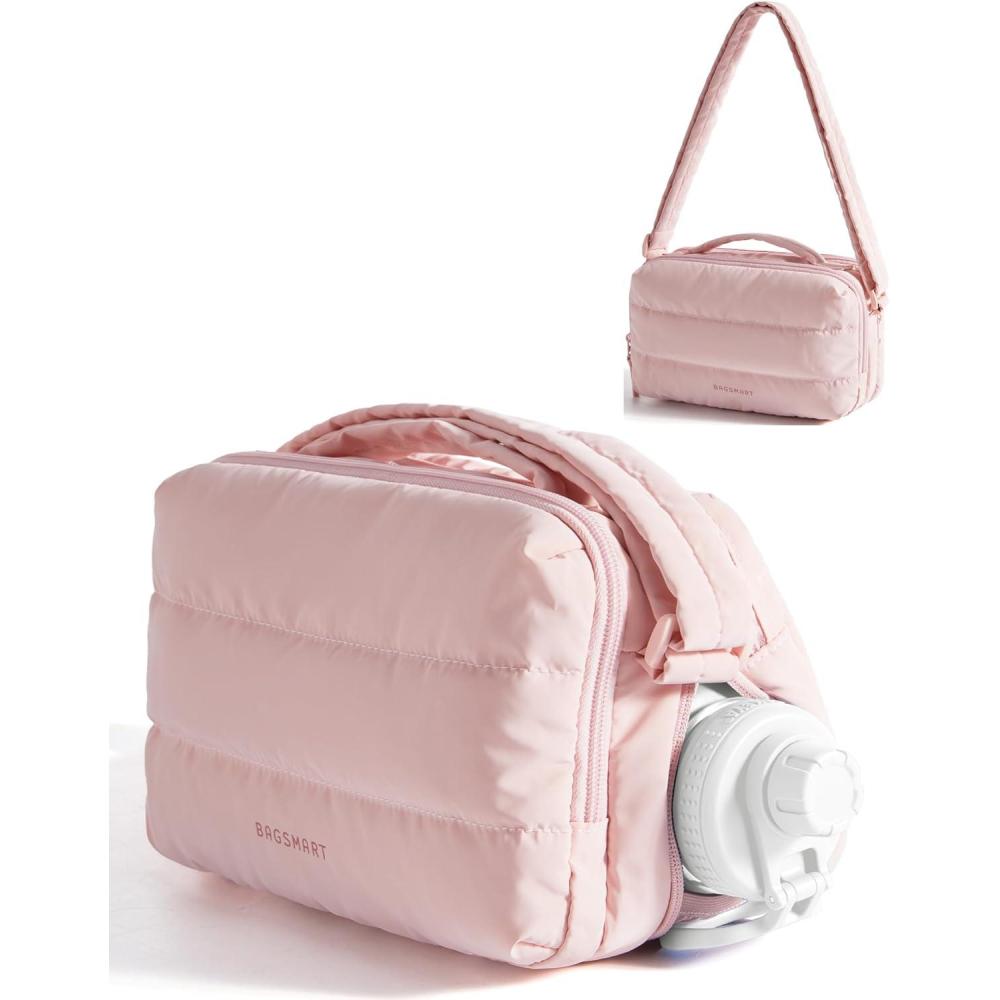 image:imageBAGSMART Puffy Water Bottle Crossbody Bags for Women Small Cross body Purse With Bottle Holder Hobo Handbag for Travel35lbaby Pink