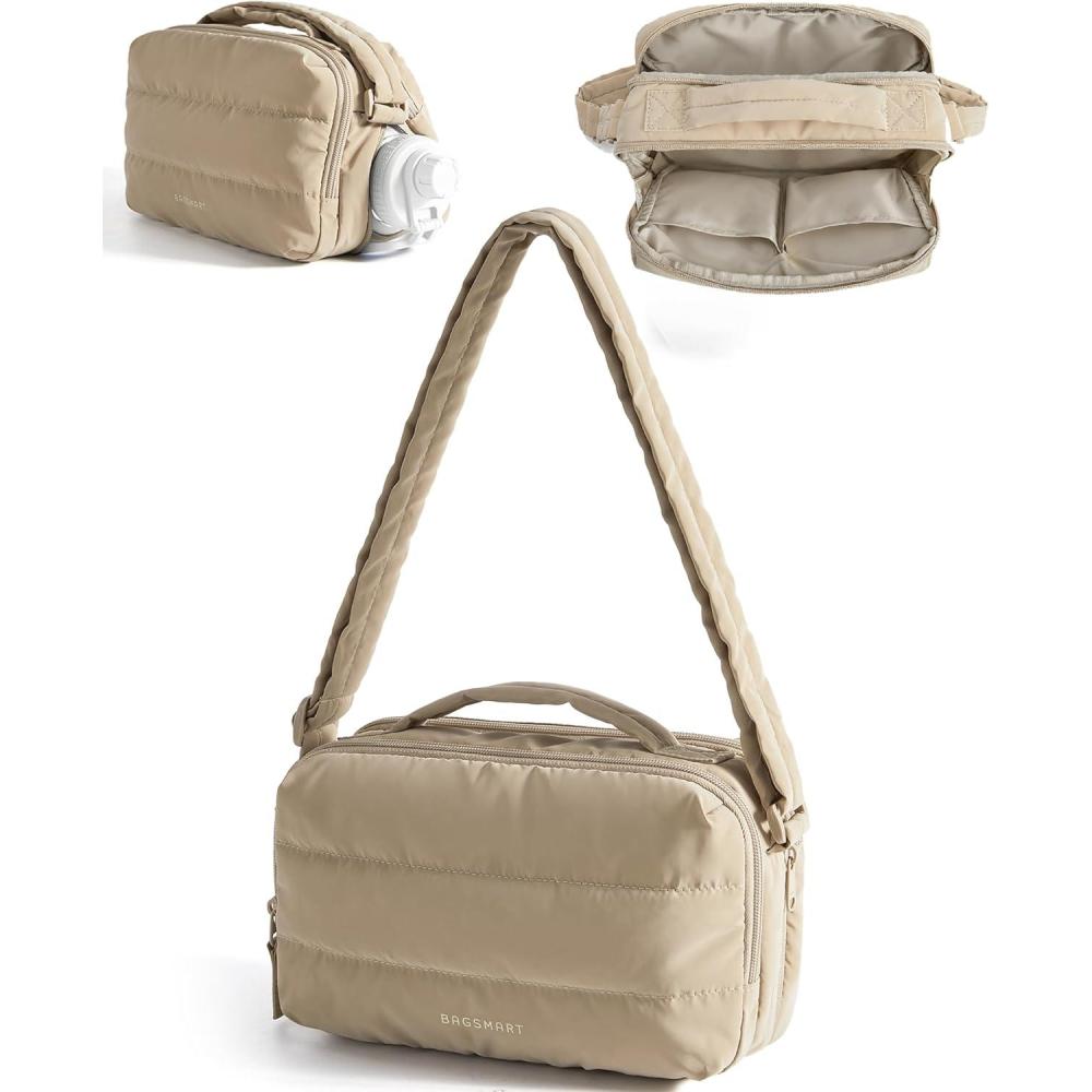 image:imageBAGSMART Puffy Water Bottle Crossbody Bags for Women Small Cross body Purse With Bottle Holder Hobo Handbag for Travel35lcamel