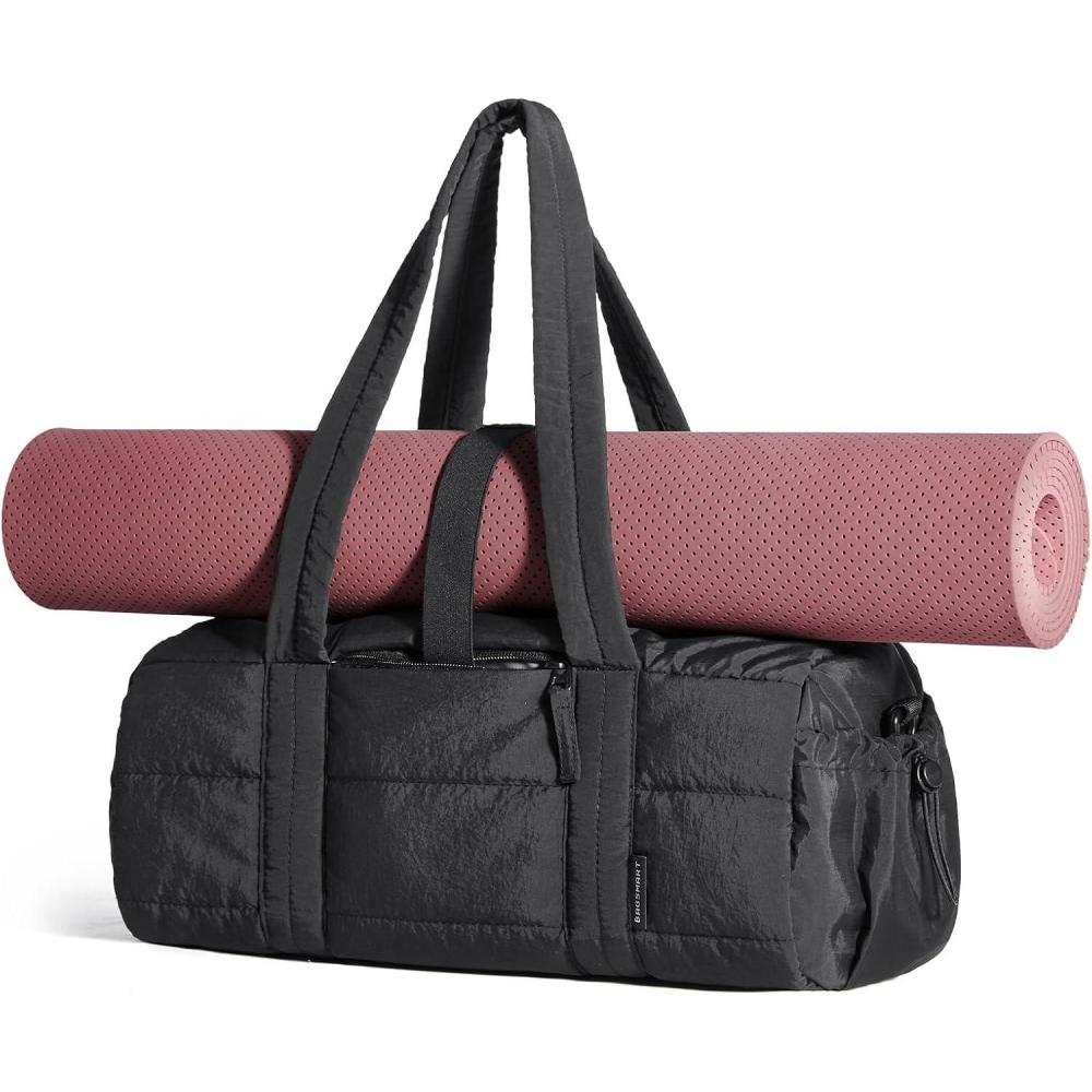 image:imageBAGSMART Reiki Gym Bag for Women Medium Yoga Mat Crossbody Bag with Wet amp Dry Pocket Quilted Gym Shoulder Bag for Weekend Lavender Gray15LBlack