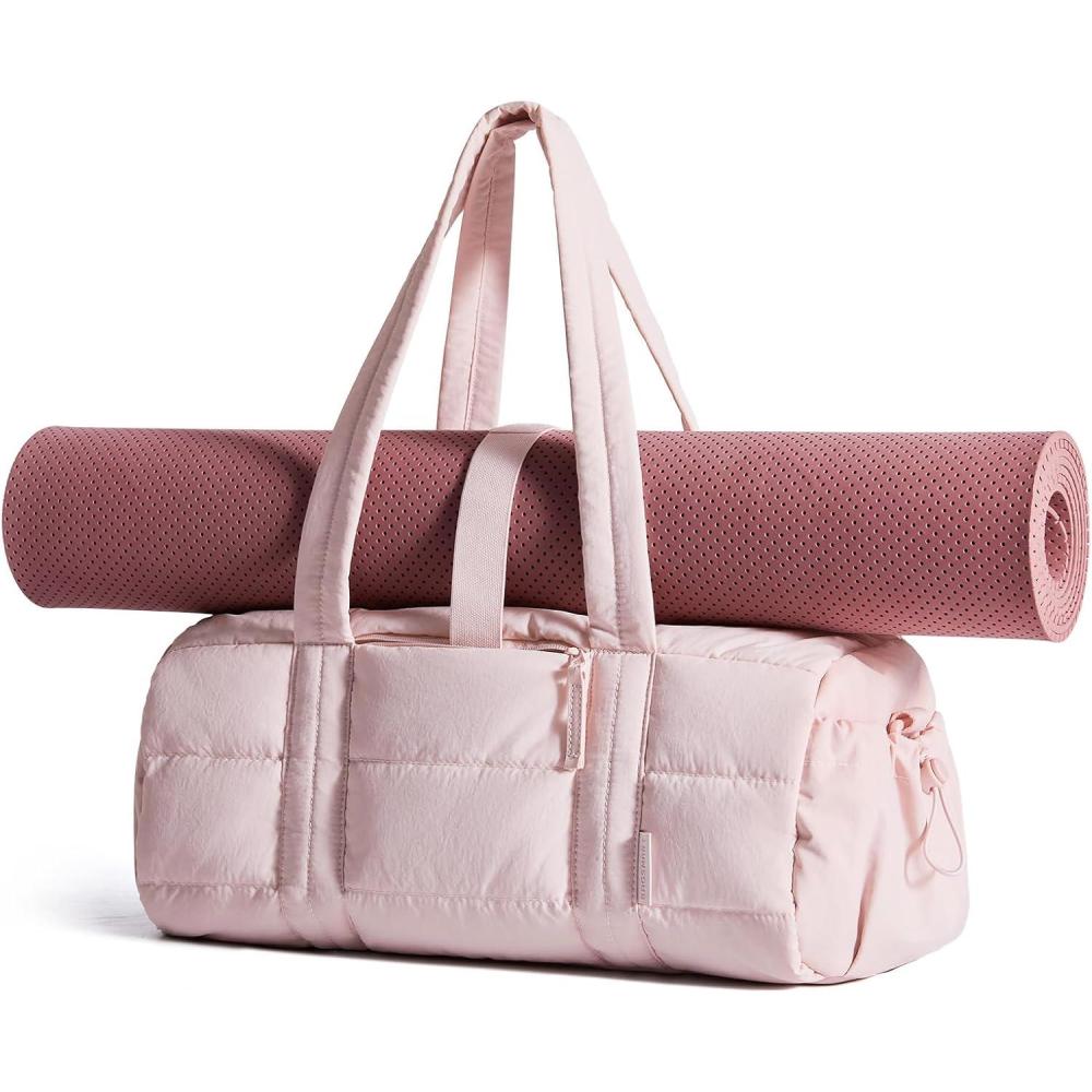 image:imageBAGSMART Reiki Gym Bag for Women Medium Yoga Mat Crossbody Bag with Wet amp Dry Pocket Quilted Gym Shoulder Bag for Weekend Lavender Gray15LCandy Pink