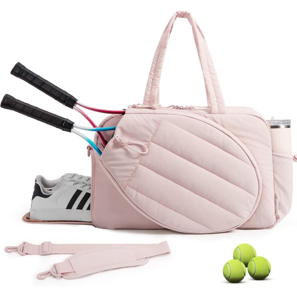image:imageBAGSMART Tennis Gym Bag for Women Tennis Bag Holds 2 Rackets with Shoe Compartment amp Wet Pocket Sports Duffle Bags fits up to 156 Laptop Women Overnight Weekend BagBCandy Pink