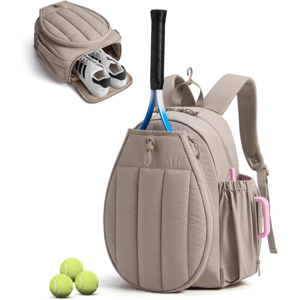 image:imageBAGSMART Tennis Gym Bag for Women Tennis Bag Holds 2 Rackets with Shoe Compartment amp Wet Pocket Sports Duffle Bags fits up to 156 Laptop Women Overnight Weekend BagHSand Brown