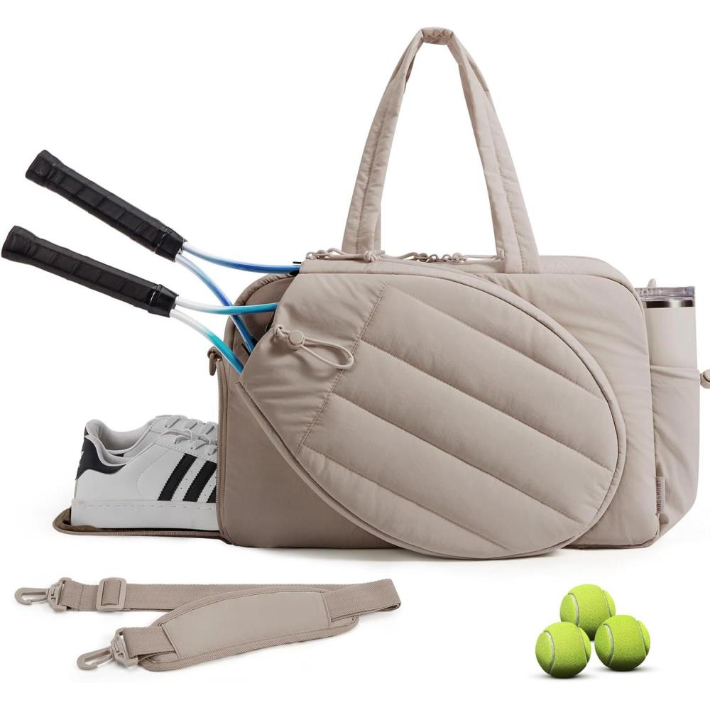 image:imageBAGSMART Tennis Gym Bag for Women Tennis Bag Holds 2 Rackets with Shoe Compartment amp Wet Pocket Sports Duffle Bags fits up to 156 Laptop Women Overnight Weekend BagCCamel