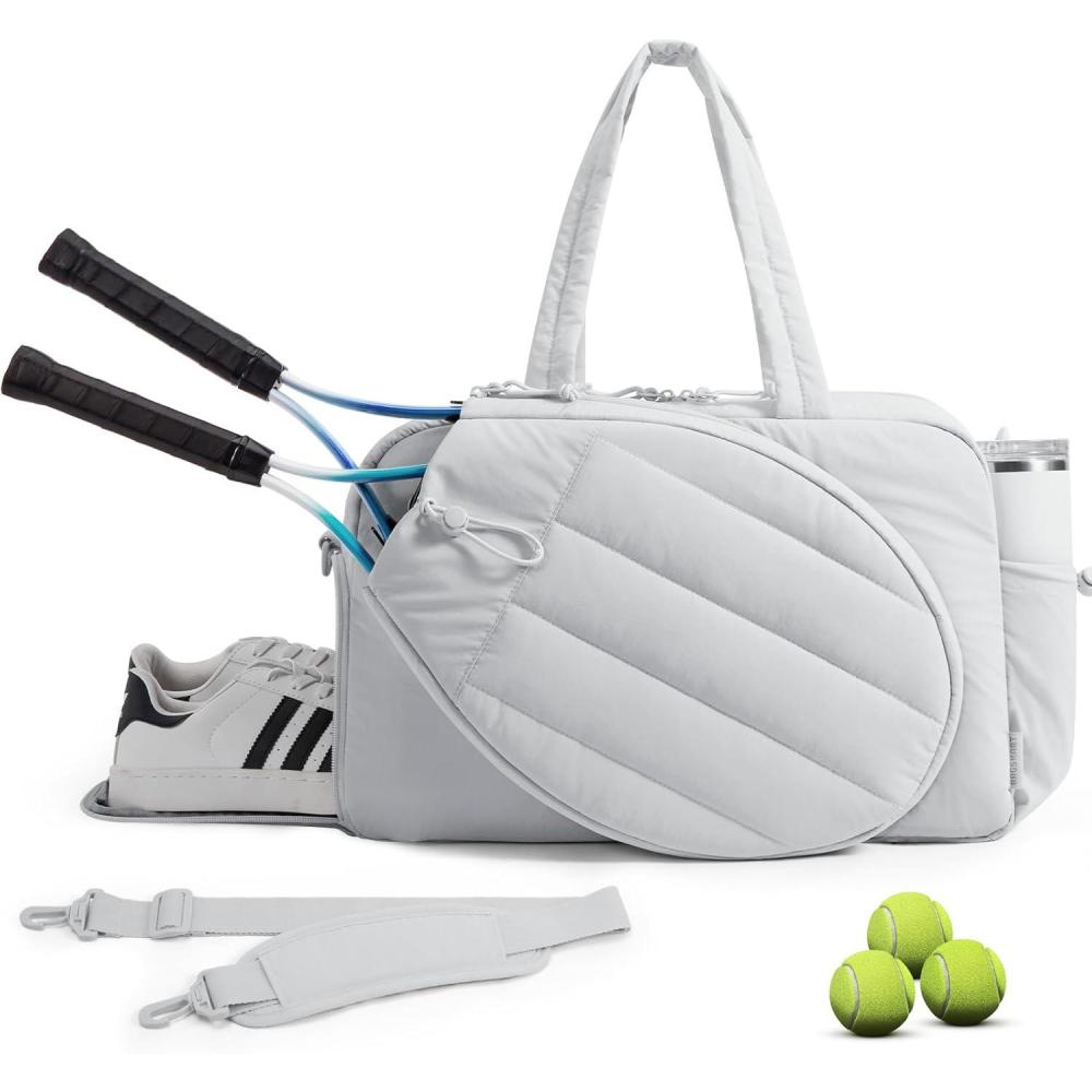 image:imageBAGSMART Tennis Gym Bag for Women Tennis Bag Holds 2 Rackets with Shoe Compartment amp Wet Pocket Sports Duffle Bags fits up to 156 Laptop Women Overnight Weekend BagDLight Gray