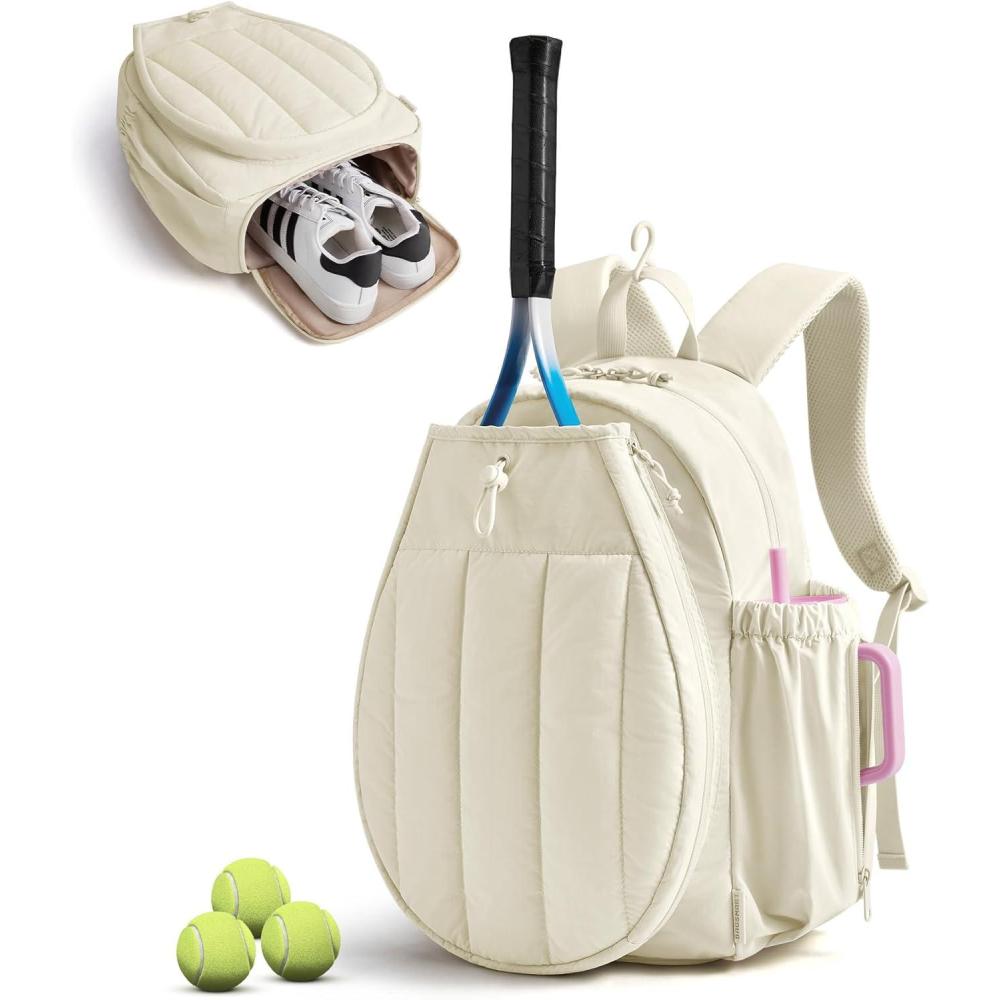 image:imageBAGSMART Tennis Gym Bag for Women Tennis Bag Holds 2 Rackets with Shoe Compartment amp Wet Pocket Sports Duffle Bags fits up to 156 Laptop Women Overnight Weekend BagGBeige