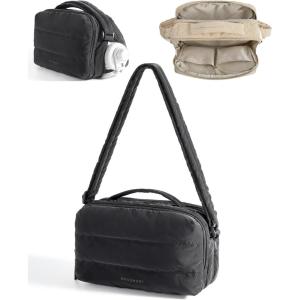 BAGSMART Puffy Water Bottle Crossbody Bags for Women, Small Cross body Purse With Bottle Holder, Hobo Handbag for Travel(3.5l-black)