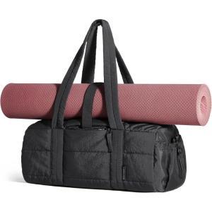 BAGSMART Reiki Gym Bag for Women, Medium Yoga Mat Crossbody Bag with Wet & Dry Pocket, Quilted Gym Shoulder Bag for Weekend, Lavender Gray(15L-Black)
