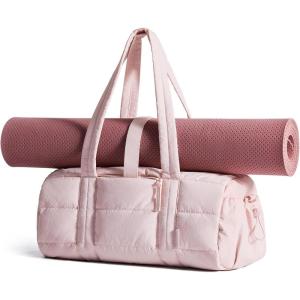 BAGSMART Reiki Gym Bag for Women, Medium Yoga Mat Crossbody Bag with Wet & Dry Pocket, Quilted Gym Shoulder Bag for Weekend, Lavender Gray(15L-Candy Pink)
