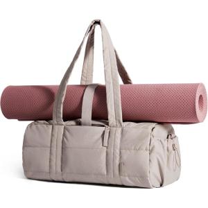 BAGSMART Reiki Gym Bag for Women, Medium Yoga Mat Crossbody Bag with Wet & Dry Pocket, Quilted Gym Shoulder Bag for Weekend, Lavender Gray(15L-Sand Brown)