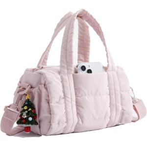 BAGSMART Reiki Gym Bag for Women, Medium Yoga Mat Crossbody Bag with Wet & Dry Pocket, Quilted Gym Shoulder Bag for Weekend, Lavender Gray(5L-Baby Pink)