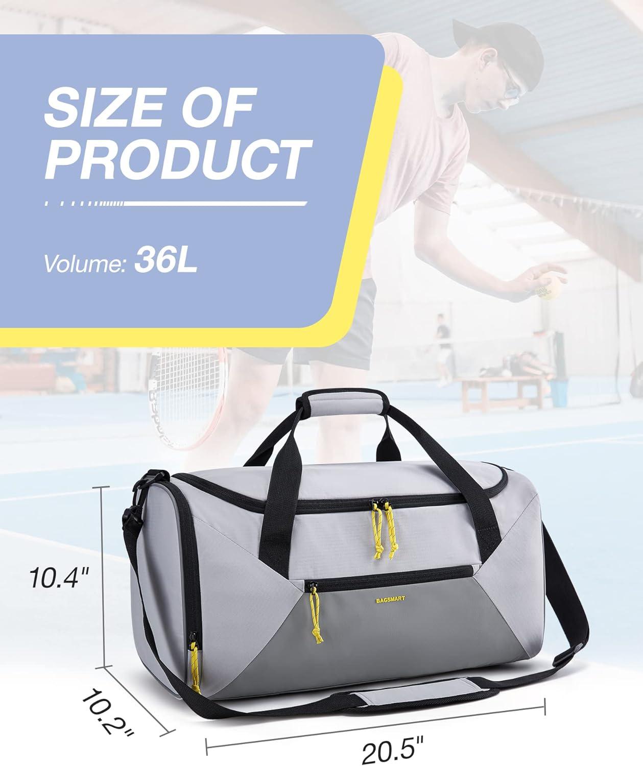 image:imageBAGSMART Gym Bag for Women Men 36L Small Sports Bag With Shoe Bag Lightweight Weekender Carry On Duffel Bag Water Resistant Workout Duffel Bags for Traveling Gray