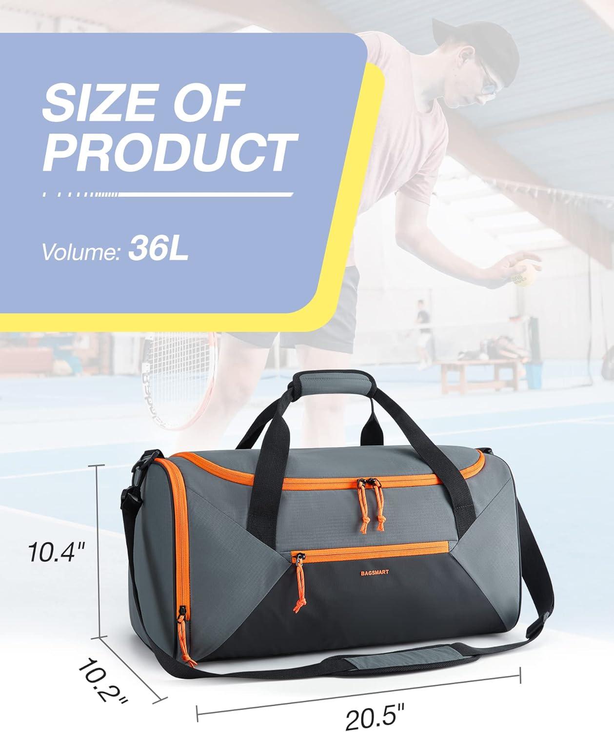 image:imageBAGSMART Gym Bags for Men 36L Small Sports Bag With Shoe Bag Lightweight Weekender Carry On Duffel Bag Water Resistant Workout Duffel Bags for Traveling Black